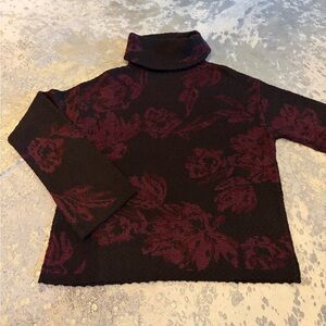 White House Black Market Burgundy Floral Turtleneck Sweater